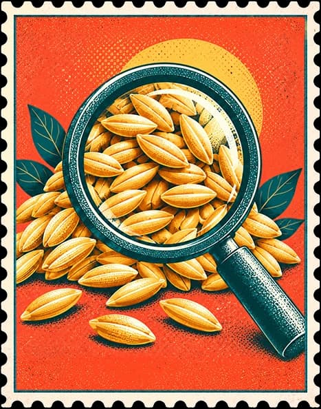 A magnifying glass over a heap of grain